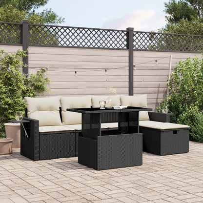 Set De Sofás De Jardín 6 Piezas Y Cojines Ratán Sintético Negro