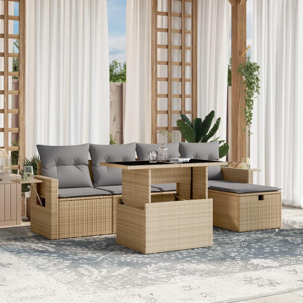 Set De Sofás De Jardín 6 Piezas Y Cojines Ratán Sintético Negro