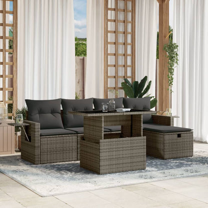 Set De Sofás De Jardín 6 Piezas Y Cojines Ratán Sintético Negro