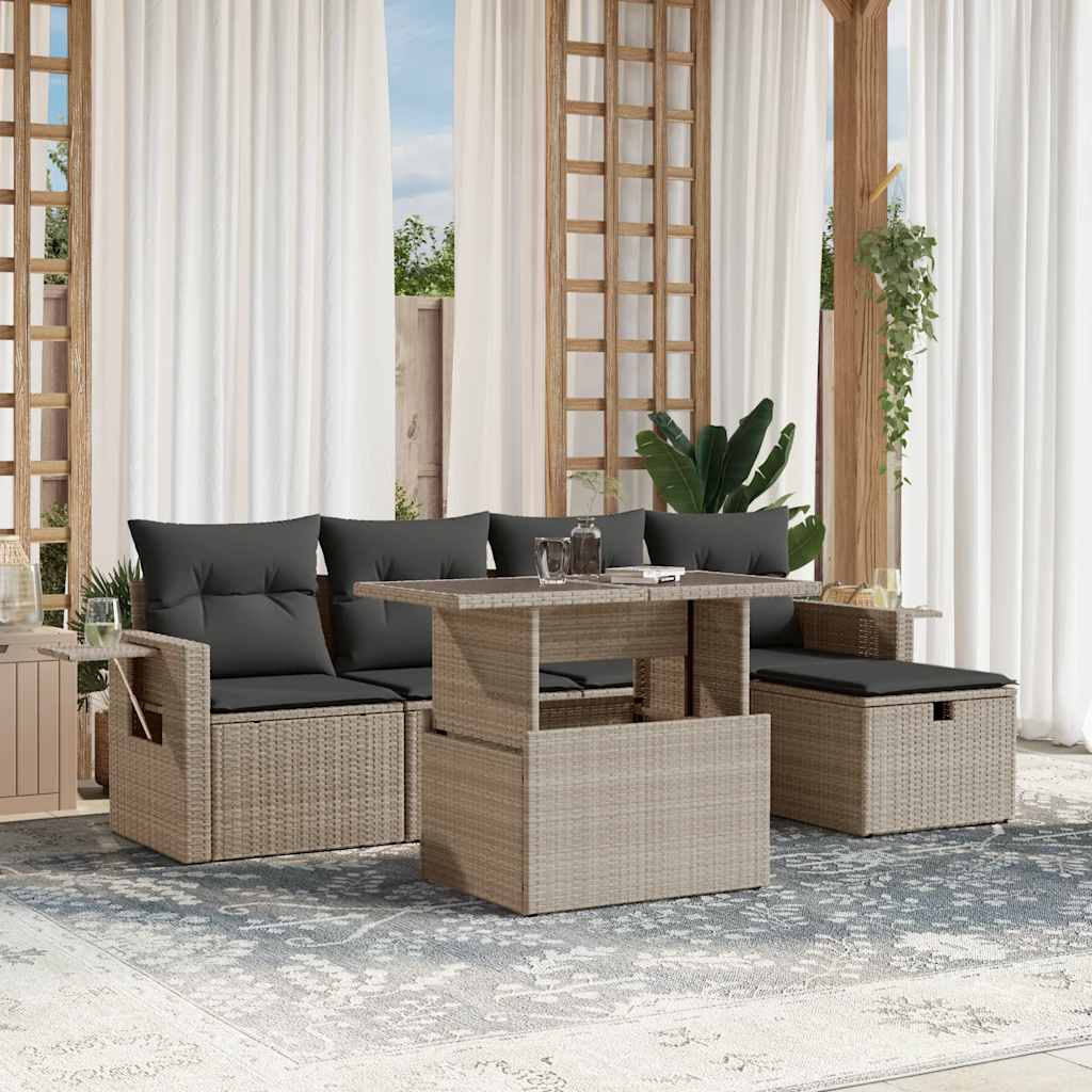 Set De Sofás De Jardín 6 Piezas Y Cojines Ratán Sintético Negro