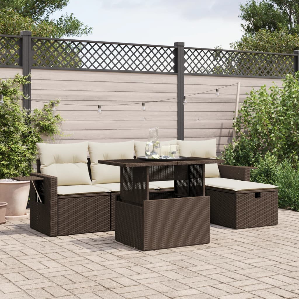 Set De Sofás De Jardín 6 Piezas Y Cojines Ratán Sintético Negro