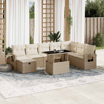 Set De Sofás De Jardín Con Cojines 9 Pzas Ratán Sintético Beige