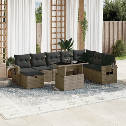 Set De Sofás De Jardín Con Cojines 9 Pzas Ratán Sintético Beige