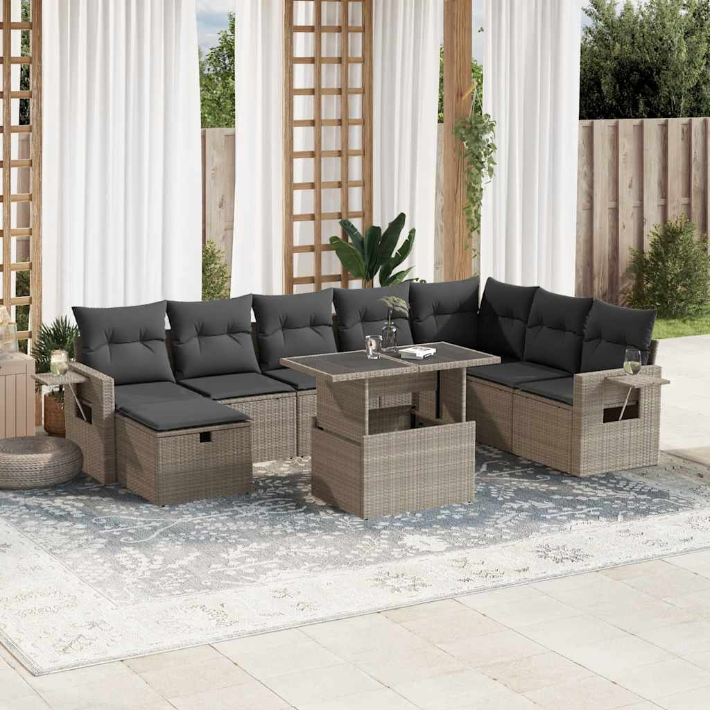 Set De Sofás De Jardín Con Cojines 9 Pzas Ratán Sintético Beige