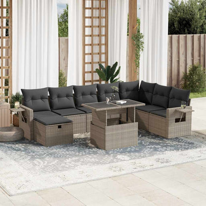 Set De Sofás De Jardín Con Cojines 9 Pzas Ratán Sintético Beige