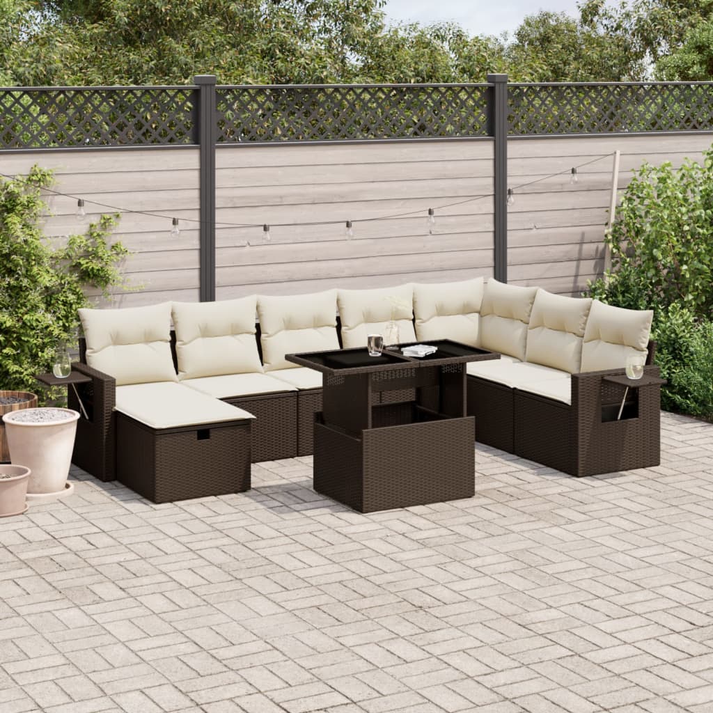 Set De Sofás De Jardín Con Cojines 9 Pzas Ratán Sintético Beige