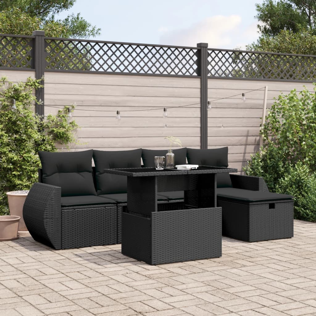 Set De Sofás De Jardín 6 Piezas Y Cojines Ratán Sintético Negro