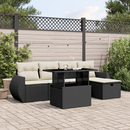 Set De Sofás De Jardín 6 Piezas Y Cojines Ratán Sintético Negro