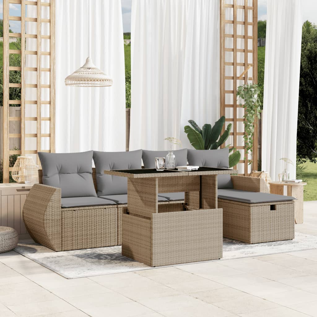 Set De Sofás De Jardín 6 Piezas Y Cojines Ratán Sintético Negro