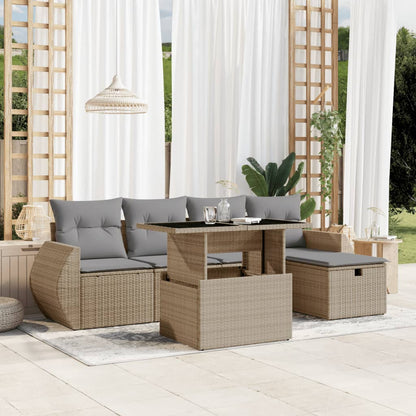 Set De Sofás De Jardín 6 Piezas Y Cojines Ratán Sintético Negro