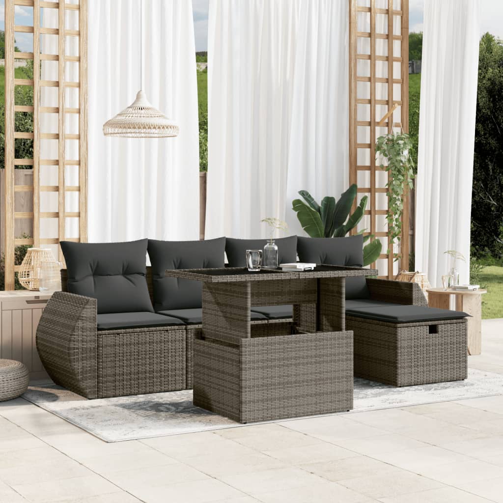 Set De Sofás De Jardín 6 Piezas Y Cojines Ratán Sintético Negro