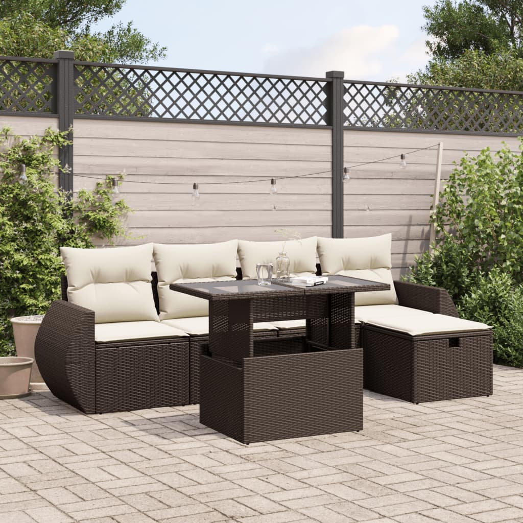 Set De Sofás De Jardín 6 Piezas Y Cojines Ratán Sintético Negro