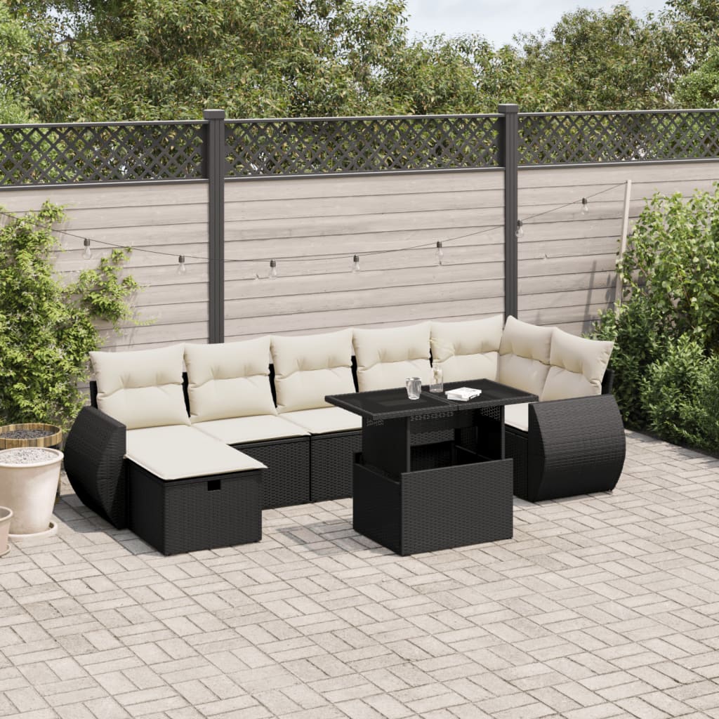 Set De Sofás De Jardín Y Cojines 8 Piezas Ratán Sintético Beige