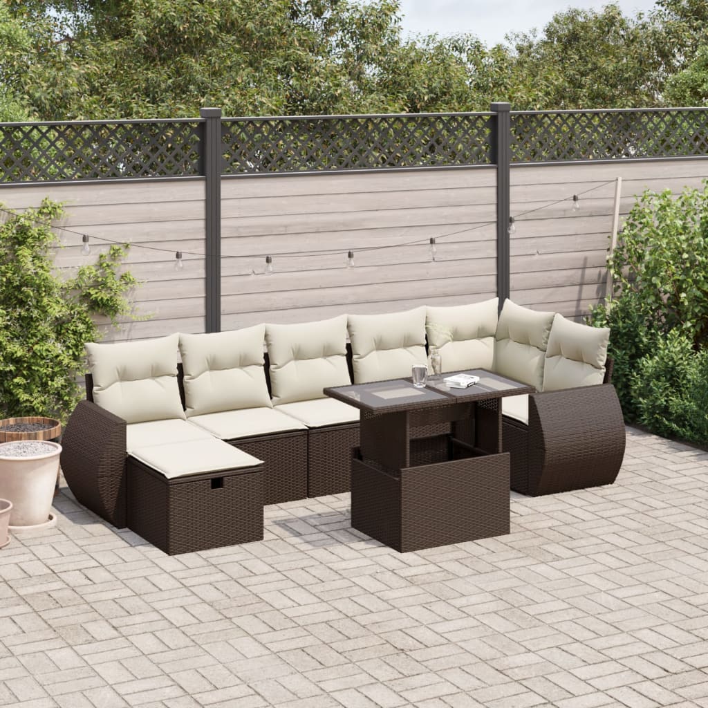 Set De Sofás De Jardín Y Cojines 8 Piezas Ratán Sintético Beige