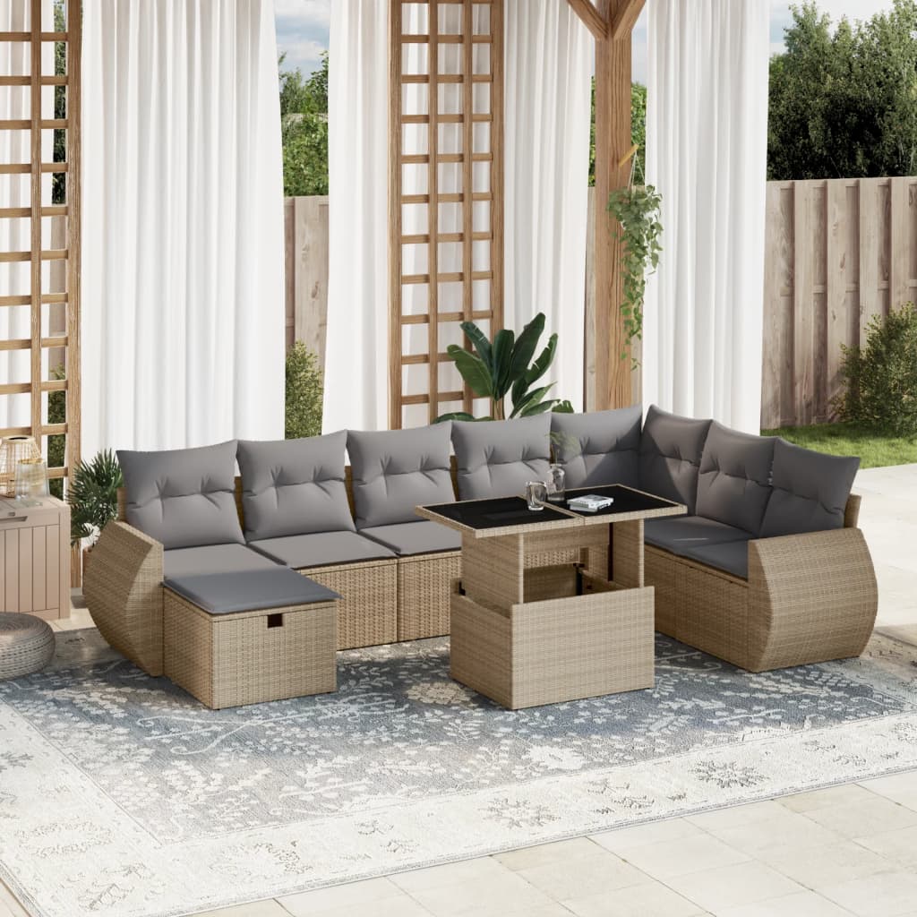 Set De Sofás De Jardín Con Cojines 9 Pzas Ratán Sintético