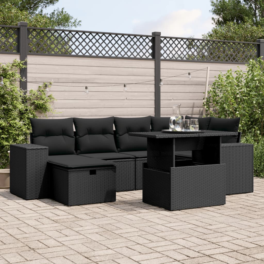 Set De Sofás De Jardín Y Cojines 8 Piezas Ratán Sintético Negro