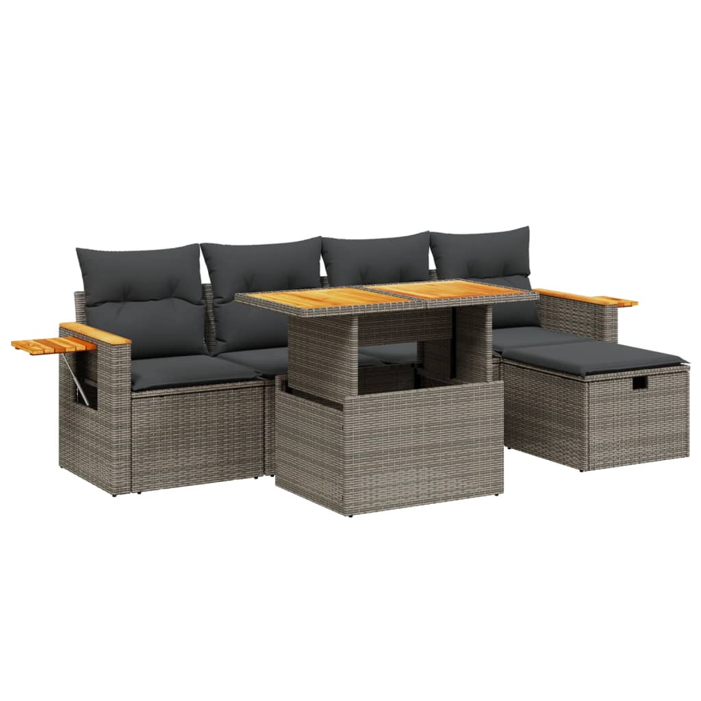 Set De Muebles De Jardín 6 Pzas Y Cojines Ratán Sintético