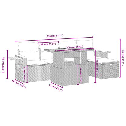 Set De Muebles De Jardín 6 Pzas Y Cojines Ratán Sintético