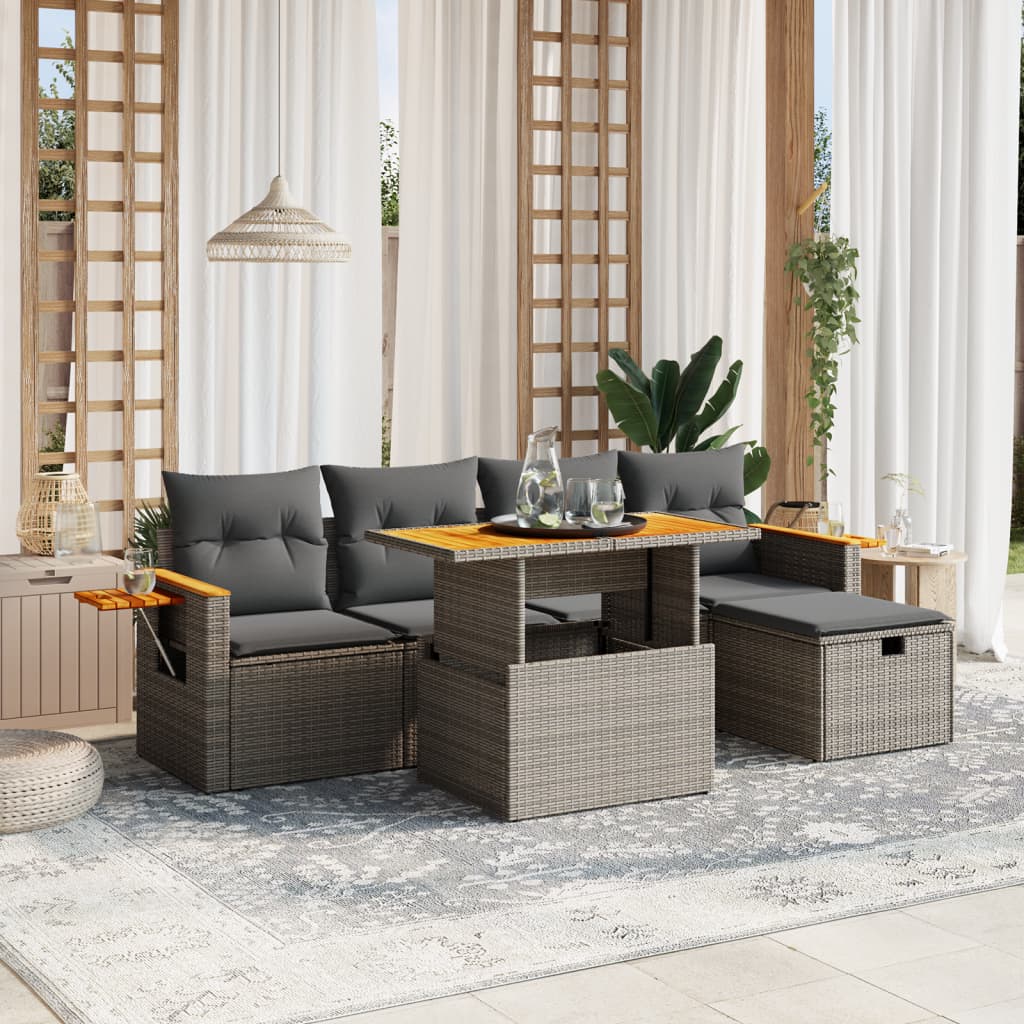 Set De Muebles De Jardín 6 Pzas Y Cojines Ratán Sintético