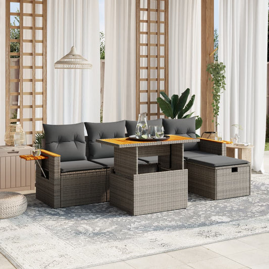 Set De Muebles De Jardín 6 Pzas Y Cojines Ratán Sintético
