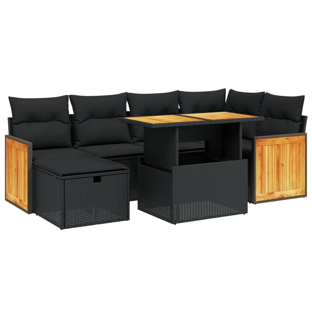 Set De Comedor De Jardín 7 Pzas Y Cojines Ratán Sintético