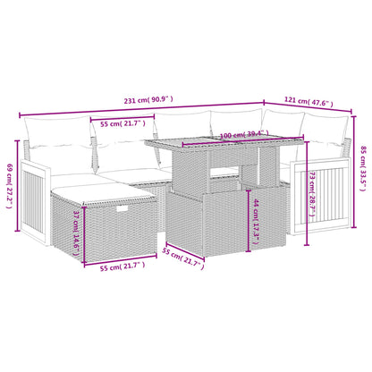 Set De Comedor De Jardín 7 Pzas Y Cojines Ratán Sintético