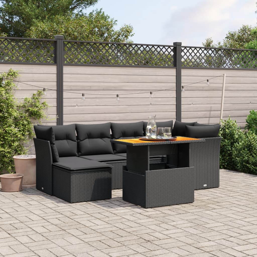Set De Sofás De Jardín 7 Pzas Con Cojines Ratán Sintético Negro