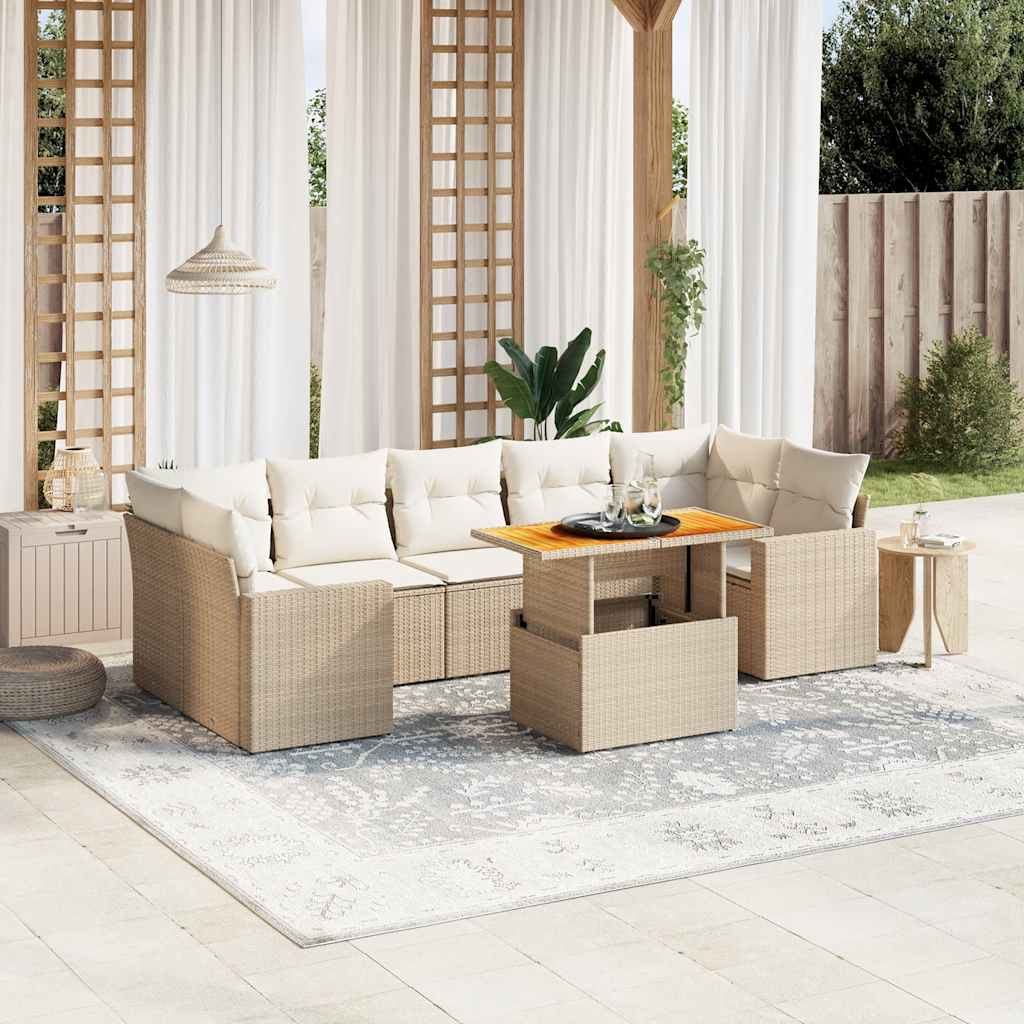 Set De Sofás De Jardín Y Cojines 8 Piezas Ratán Sintético Beige
