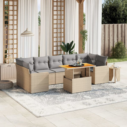 Set De Sofás De Jardín Y Cojines 8 Piezas Ratán Sintético Beige