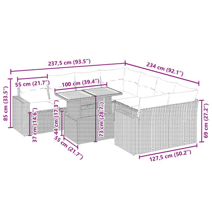 Set De Sofás De Jardín 9 Pzas Con Cojines Ratán Sintético Beige