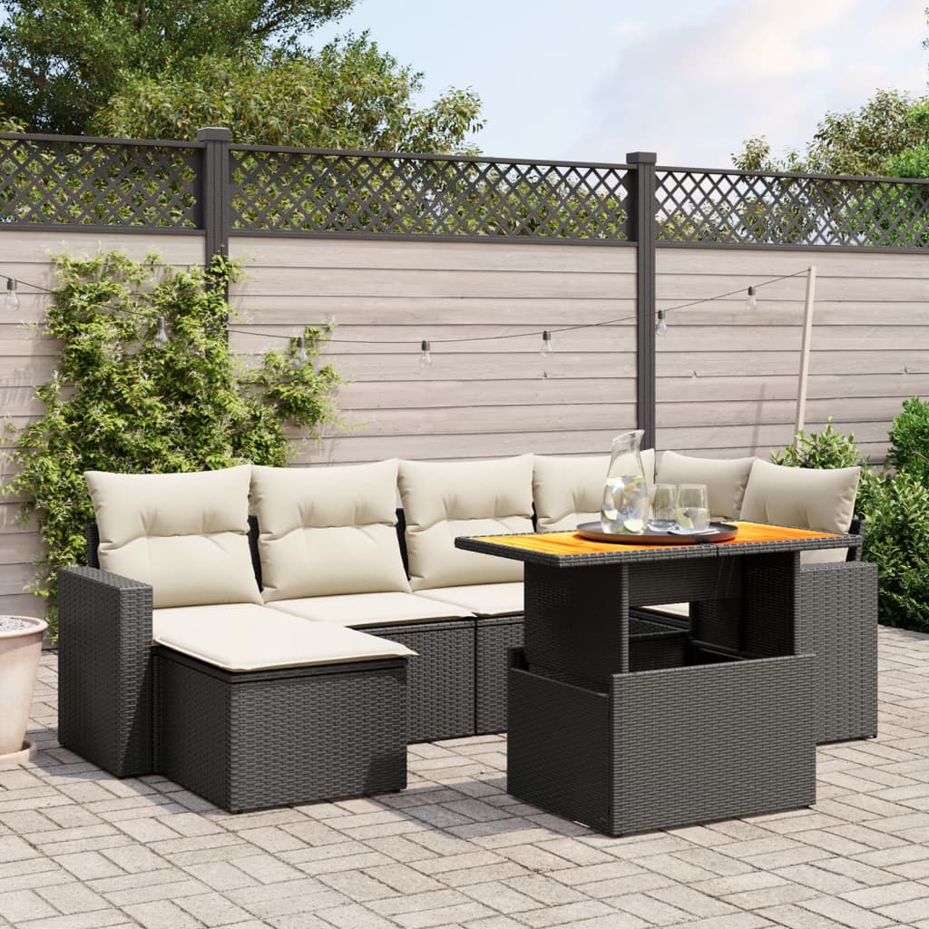 Set De Sofás De Jardín 7 Pzas Con Cojines Ratán Sintético Negro