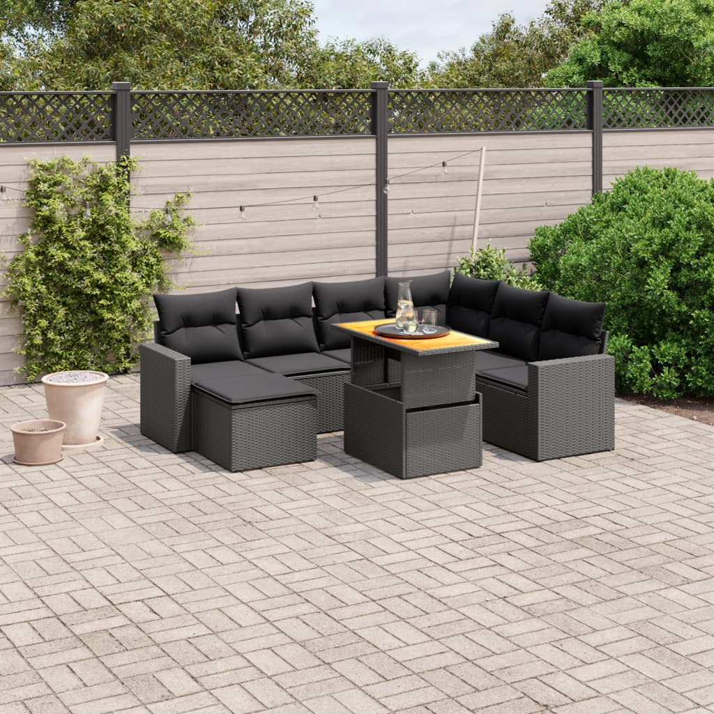 Set De Sofás De Jardín Y Cojines 8 Piezas Ratán Sintético