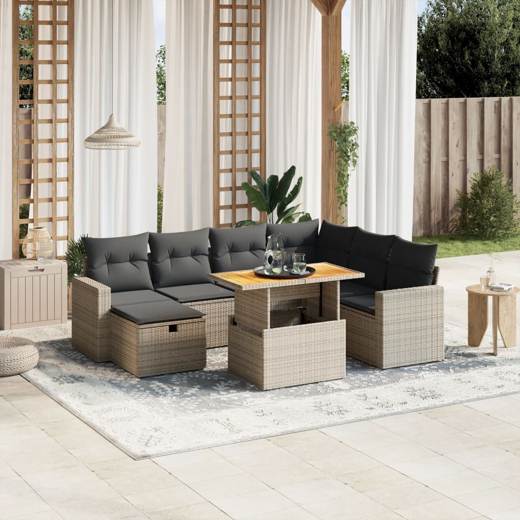 Set De Sofás De Jardín Y Cojines 8 Piezas Ratán Sintético
