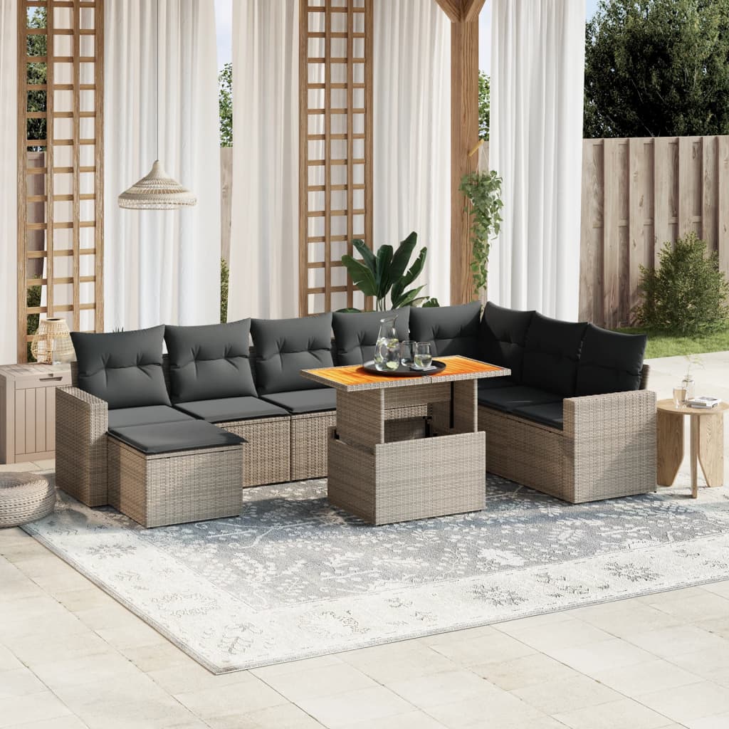 Set De Sofás De Jardín Con Cojines 9 Pzas Ratán Sintético Negro
