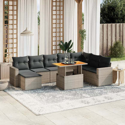 Set De Sofás De Jardín Con Cojines 9 Pzas Ratán Sintético Negro