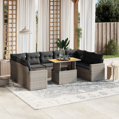 Set De Sofás De Jardín Y Cojines 10 Pzas Ratán Sintético Gris