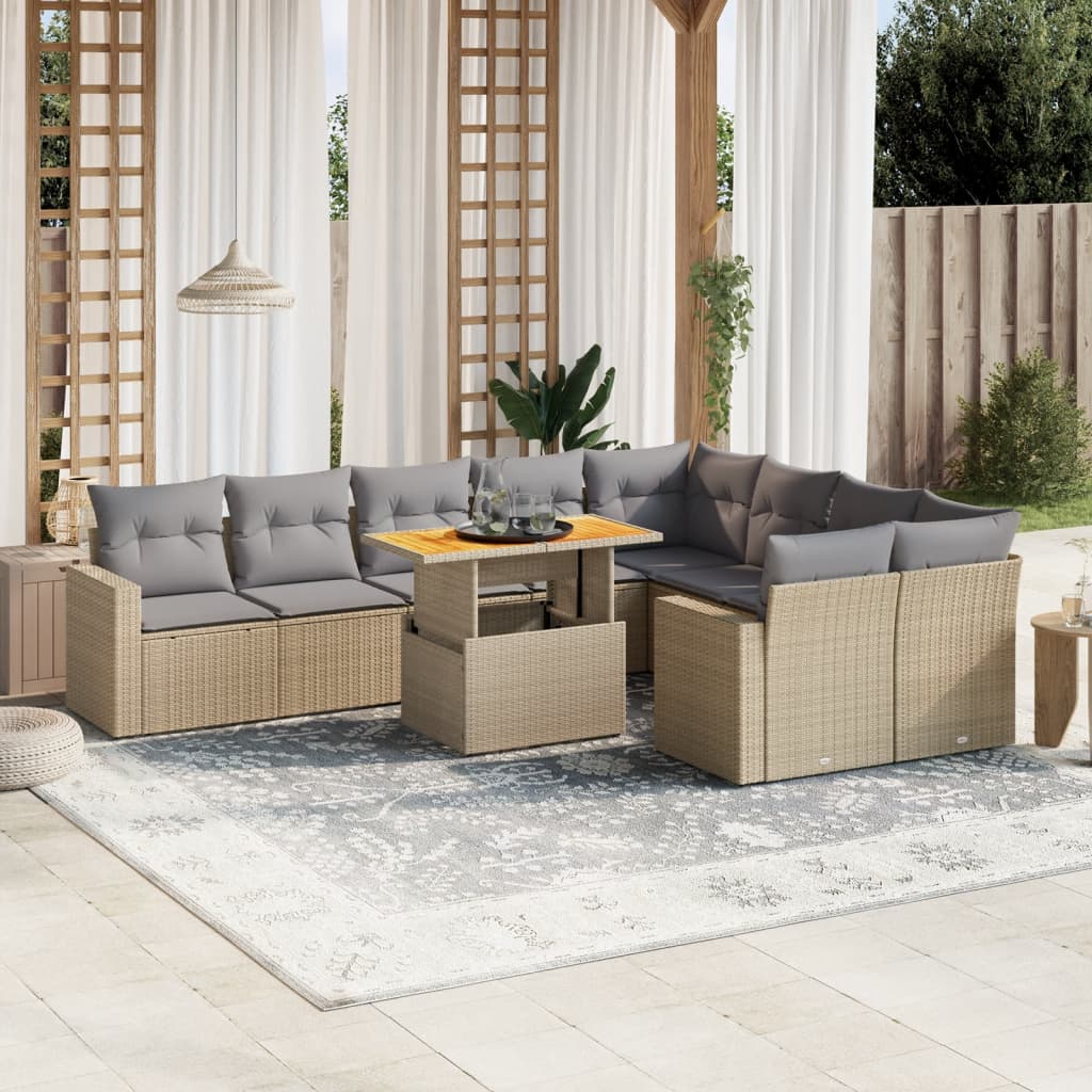 Set De Sofás De Jardín Y Cojines 10 Pzas Ratán Sintético Gris
