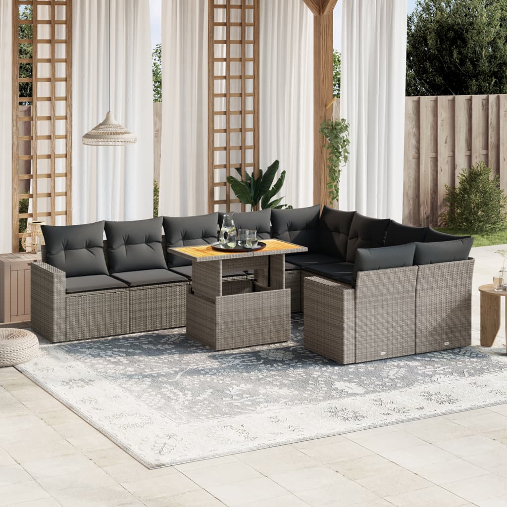 Set De Sofás De Jardín Y Cojines 10 Pzas Ratán Sintético Gris