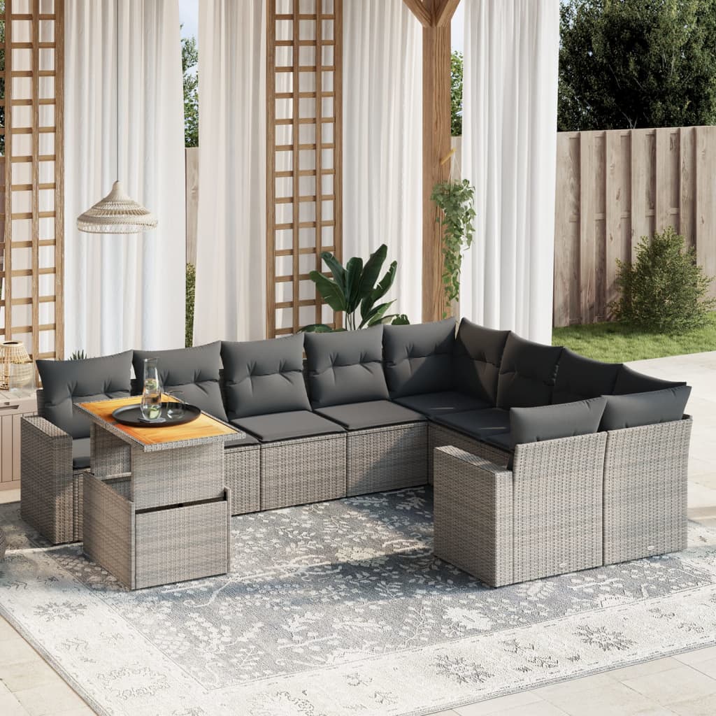 Set De Sofás De Jardín Y Cojines 10 Pzas Ratán Sintético Gris