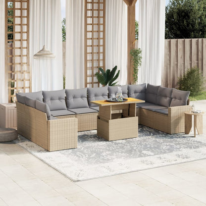 Set De Sofás De Jardín 11Pzas Con Cojines Ratán Sintético Beige