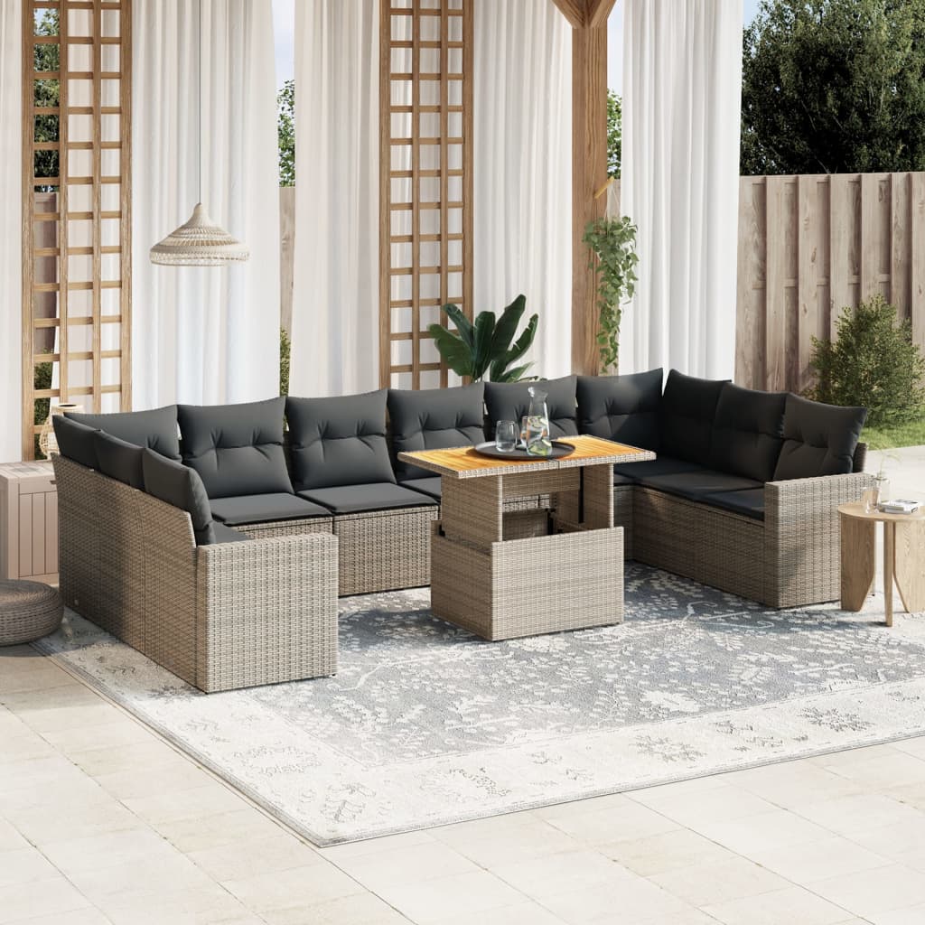 Set De Sofás De Jardín 11Pzas Con Cojines Ratán Sintético Beige
