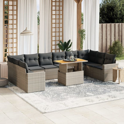 Set De Sofás De Jardín 11Pzas Con Cojines Ratán Sintético Beige