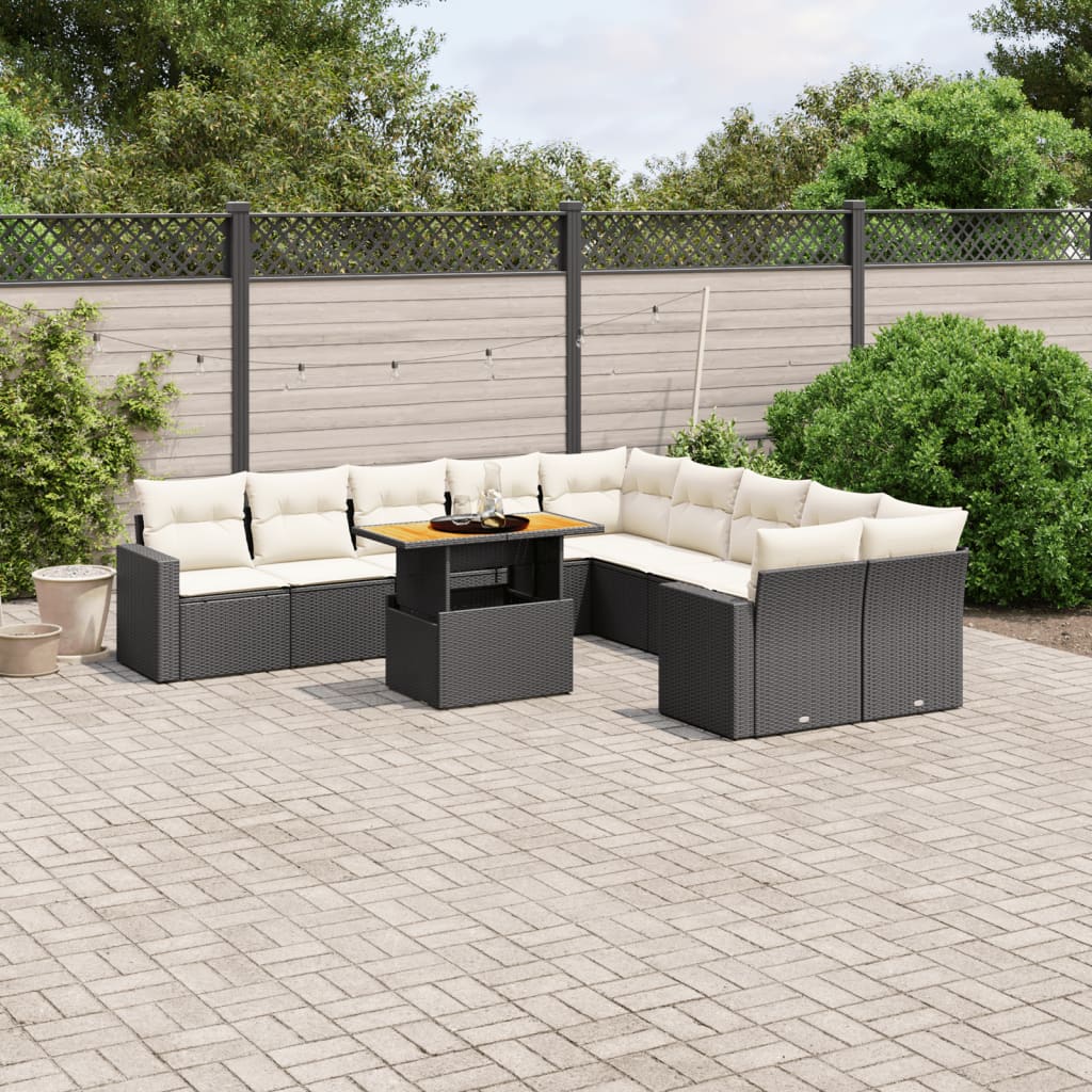 Set De Sofás De Jardín 11Pzas Con Cojines Ratán Sintético Beige