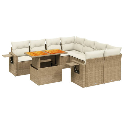 Set De Sofás De Jardín Con Cojines 9 Pzas Ratán Sintético Beige