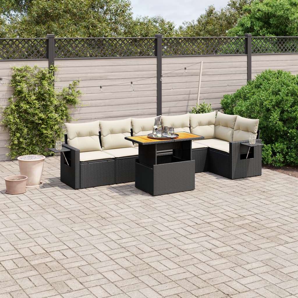 Set Sofás De Jardín 7 Piezas Y Cojines Ratán Sintético Beige