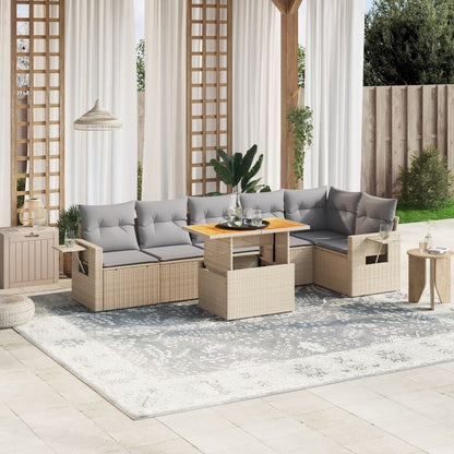 Set Sofás De Jardín 7 Piezas Y Cojines Ratán Sintético Beige