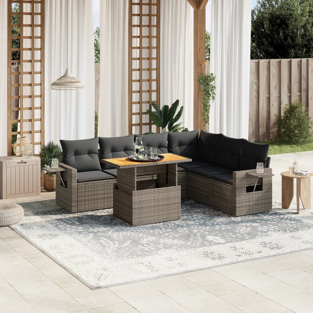 Set Sofás De Jardín 7 Piezas Y Cojines Ratán Sintético Beige