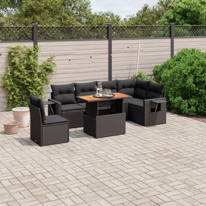 Set Sofás De Jardín 7 Piezas Y Cojines Ratán Sintético Beige