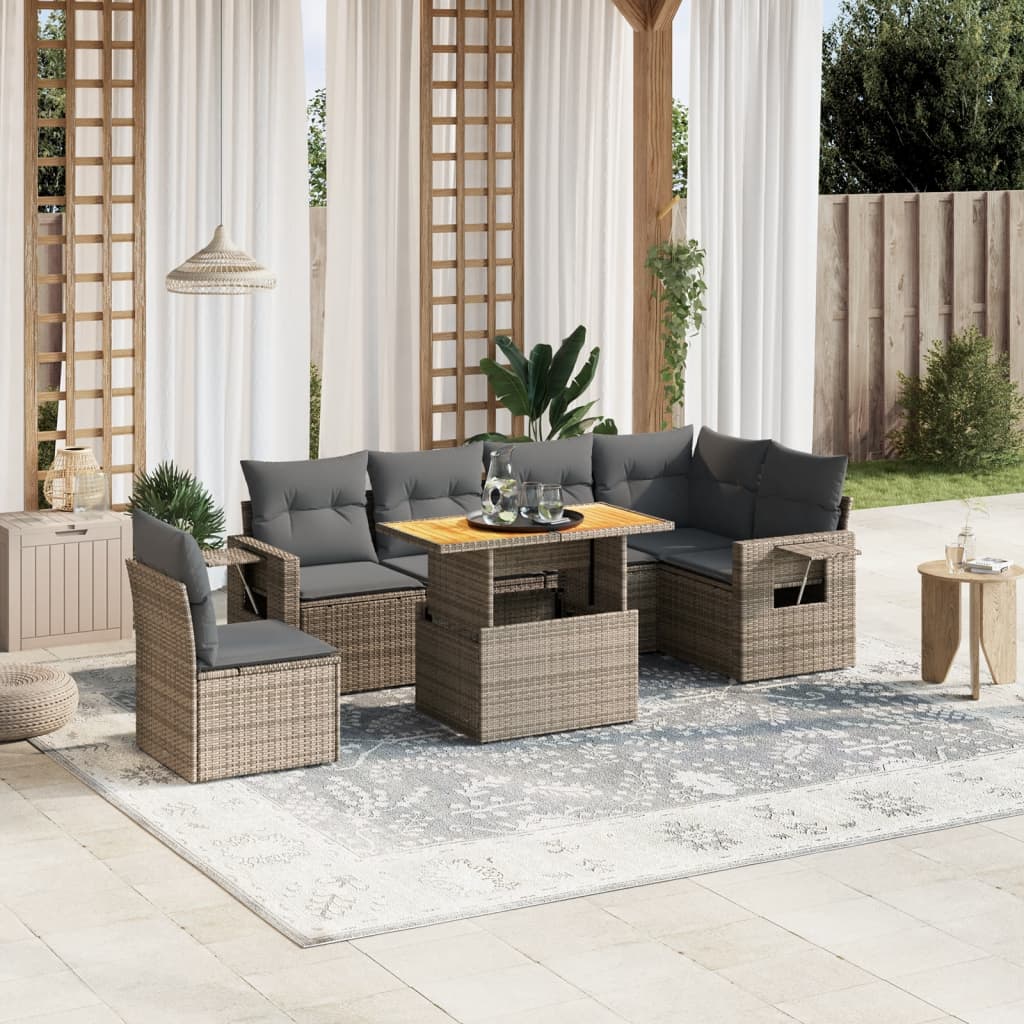 Set Sofás De Jardín 7 Piezas Y Cojines Ratán Sintético Beige