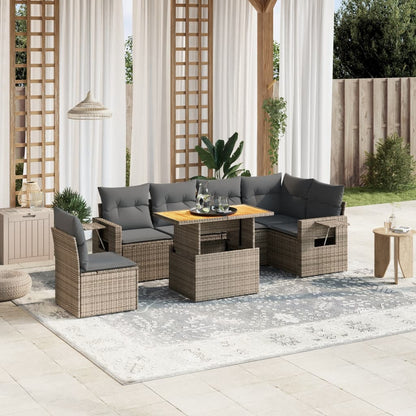 Set Sofás De Jardín 7 Piezas Y Cojines Ratán Sintético Beige